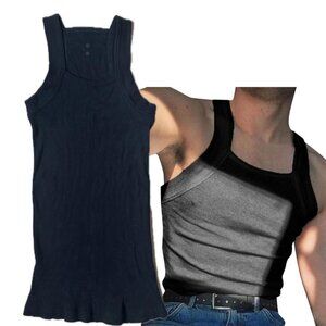 about:blank Ribbed Cotton Tank – Black, Size M